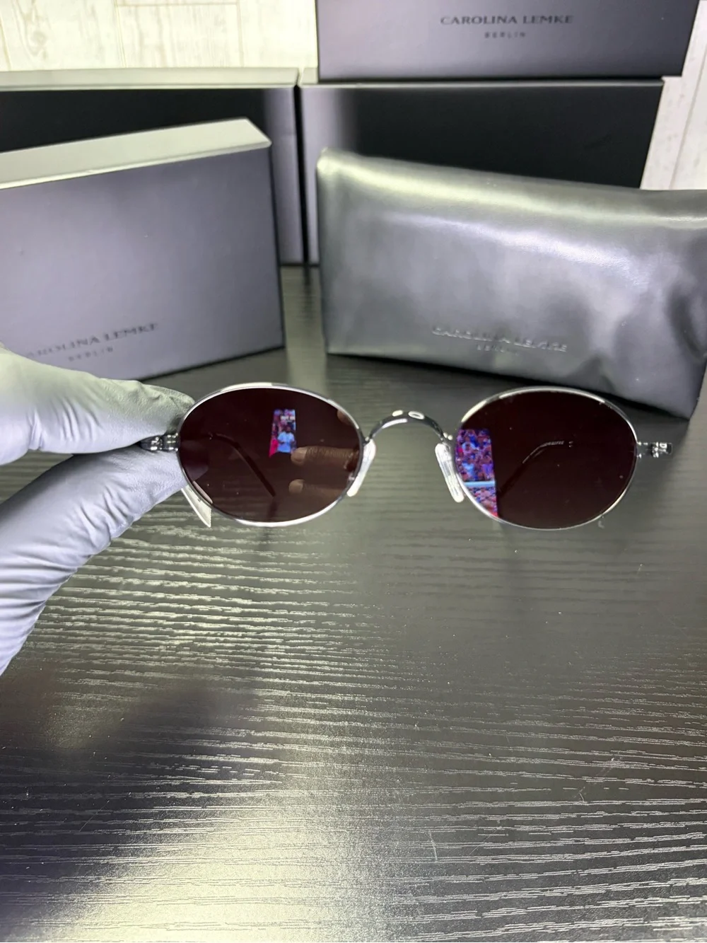 Carolina Lemke Oval Metal Frame Sunglasses - Black Lenses